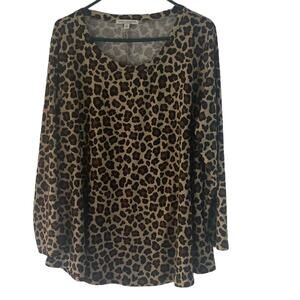 Green Envelope Women's Plus Size 2X Animal Cheetah Brown Print Tunic Sweater